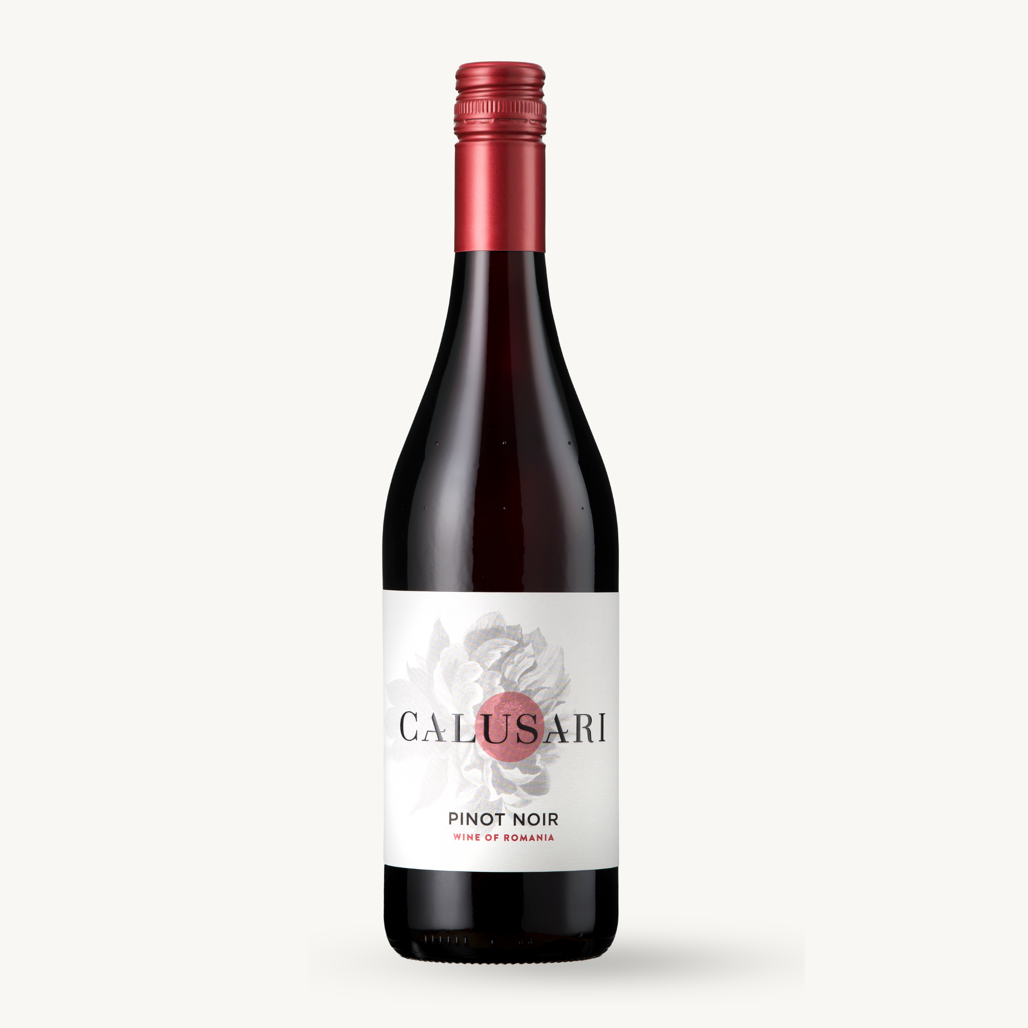 Calusari Pinot Noir wine bottle on a white background