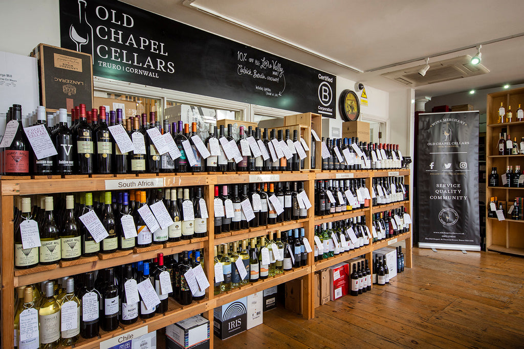 Inside old chapel cellars shop, retail space, cornwall wine delivery