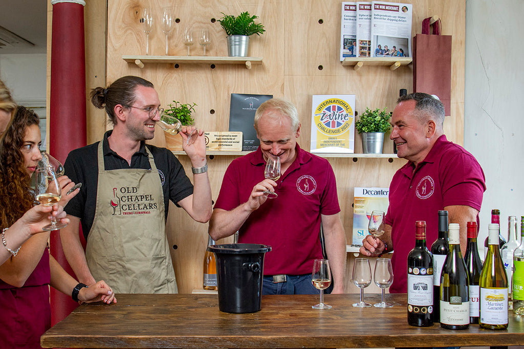 Old Chapel Cellars team photo. Old Chapel Cellars is an independent wine merchant based in Truro, Cornwall. We are proud to be one of the top indie wine merchants in UK.